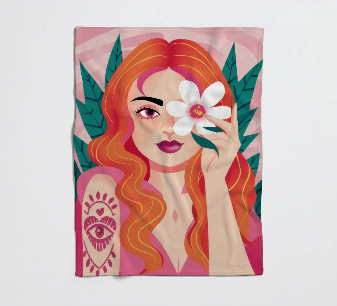 Floral Tattoo Goddess fleece blanket by Marigold Tiga