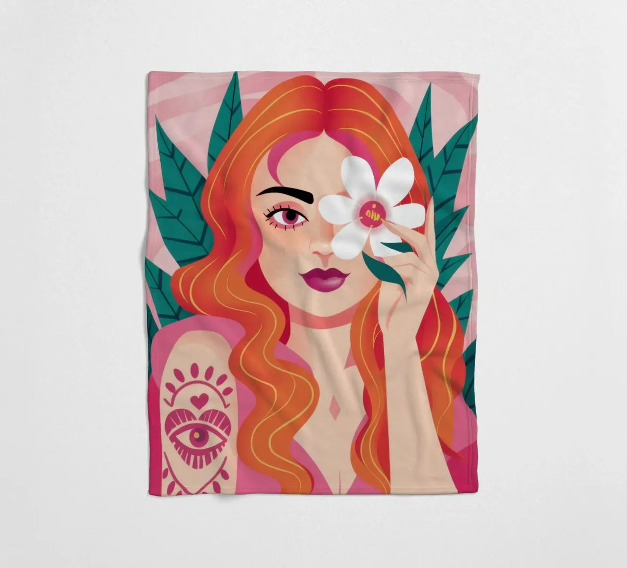 Floral Tattoo Goddess fleece blanket by Marigold Tiga