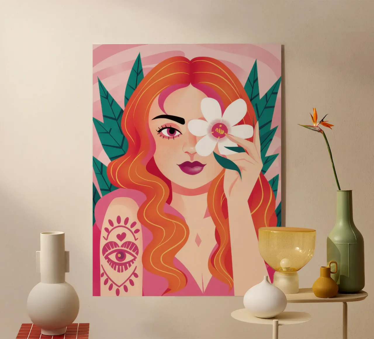 Floral Tattoo Goddess acrylic glass by Marigold Tiga