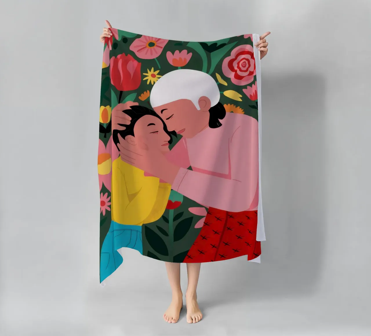 Tulip Embrace beach towel by Sentinel Glow