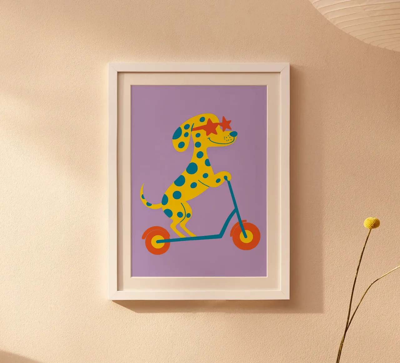 cane divertente con scooter poster con telaio in legno da oneone