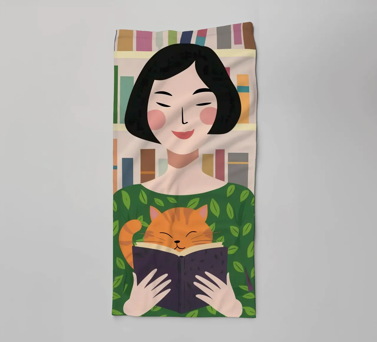 Reading with a Cat towel by Marigold Tiga