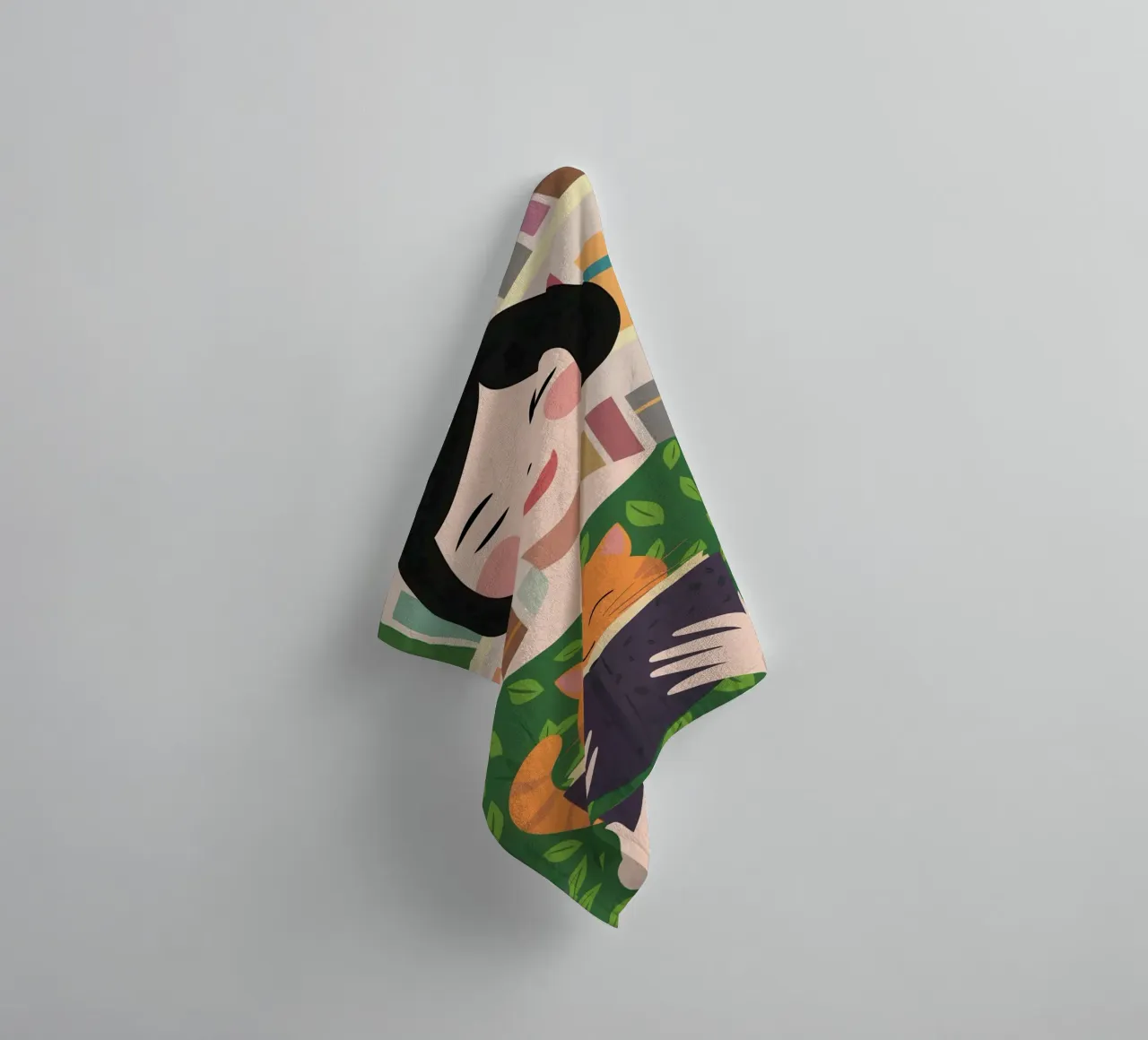 Reading with a Cat towel by Marigold Tiga