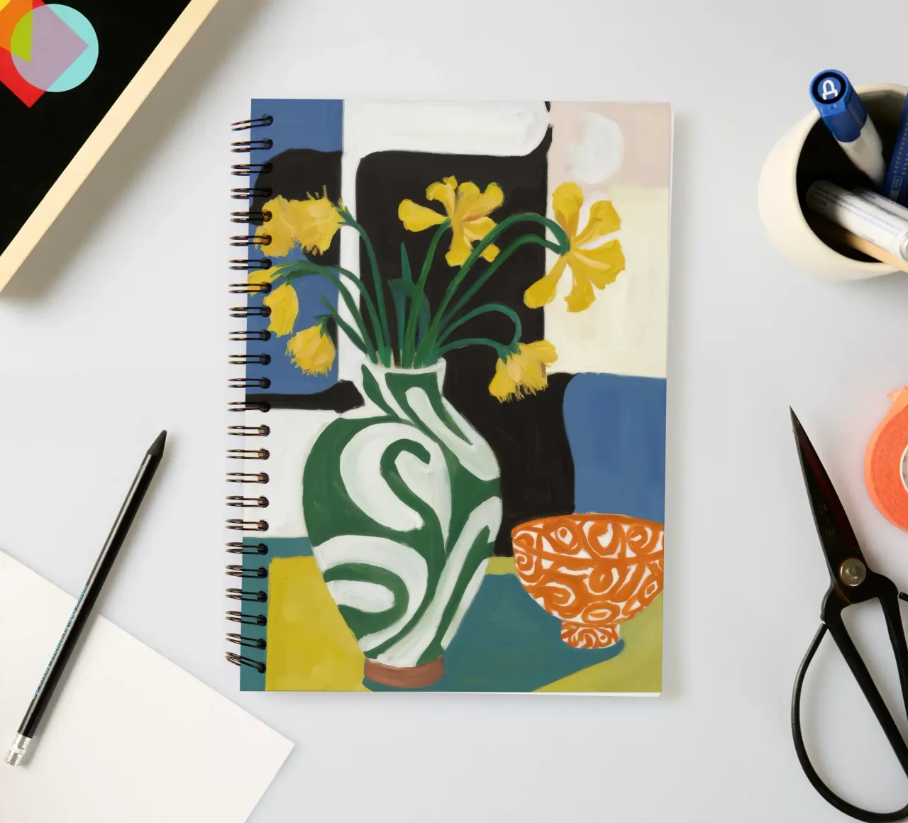 Checkered Bowl Daffodils spiral notebook by Stone Decade