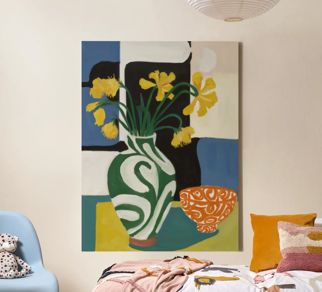 Checkered Bowl Daffodils canvas by Stone Decade