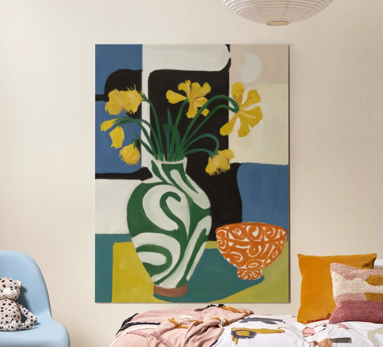 Narcisi a scacchiera poster con telaio in plastica da Stone Decade