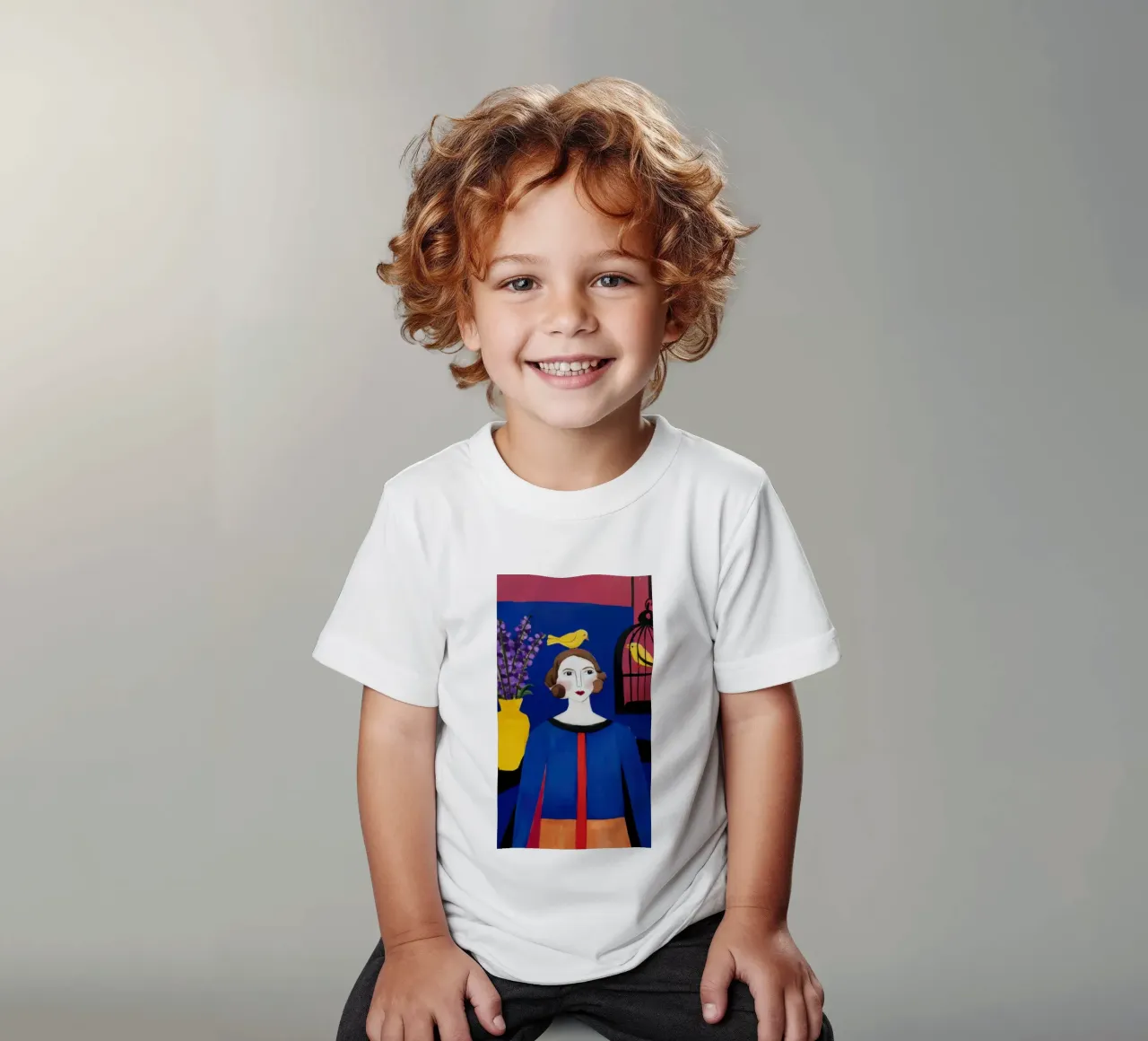 Blue Coat Yellow Bird kids t-shirt by Marigold Tiga