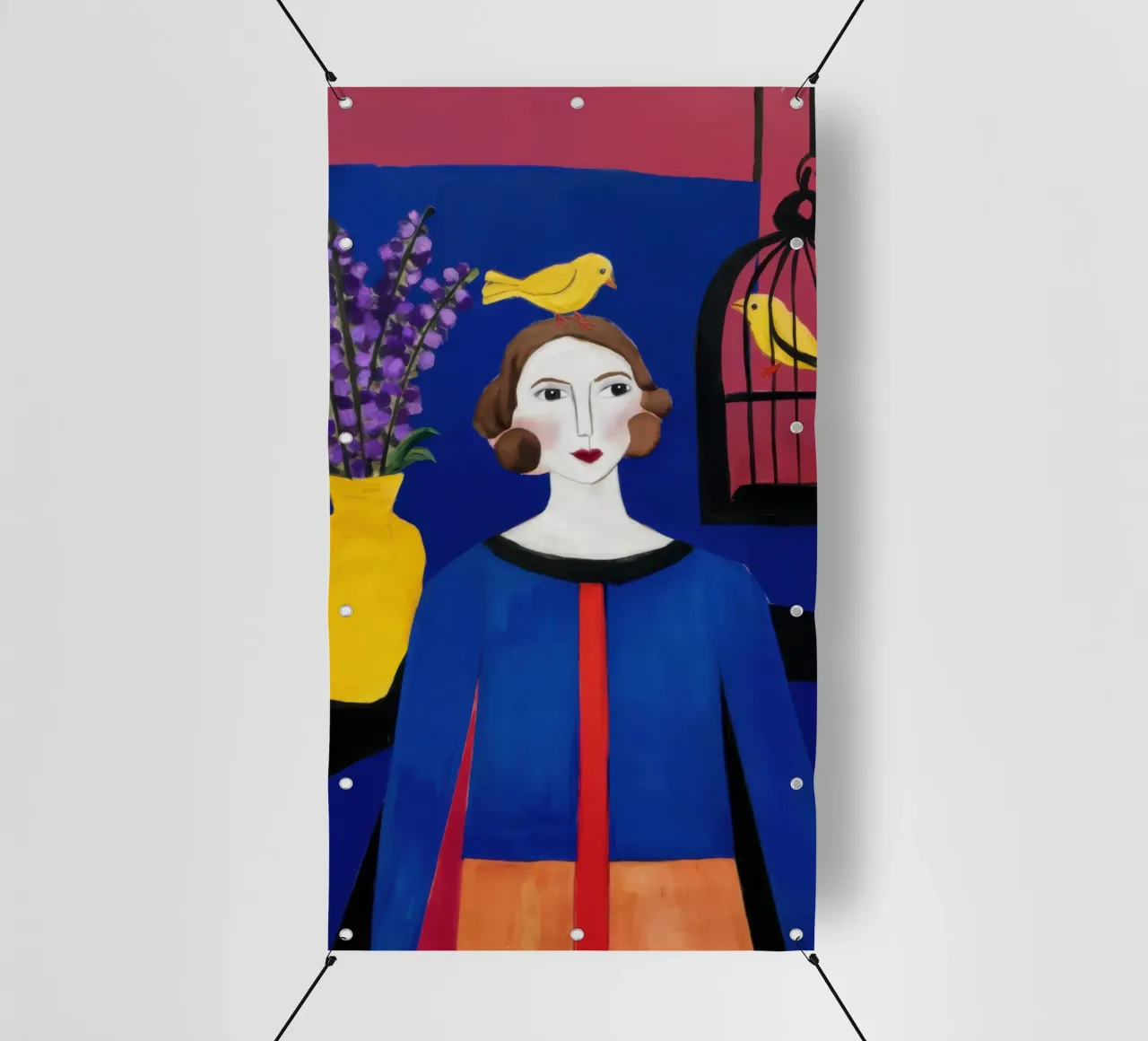 Cappotto blu Uccello giallo telo in pvc da Marigold Tiga