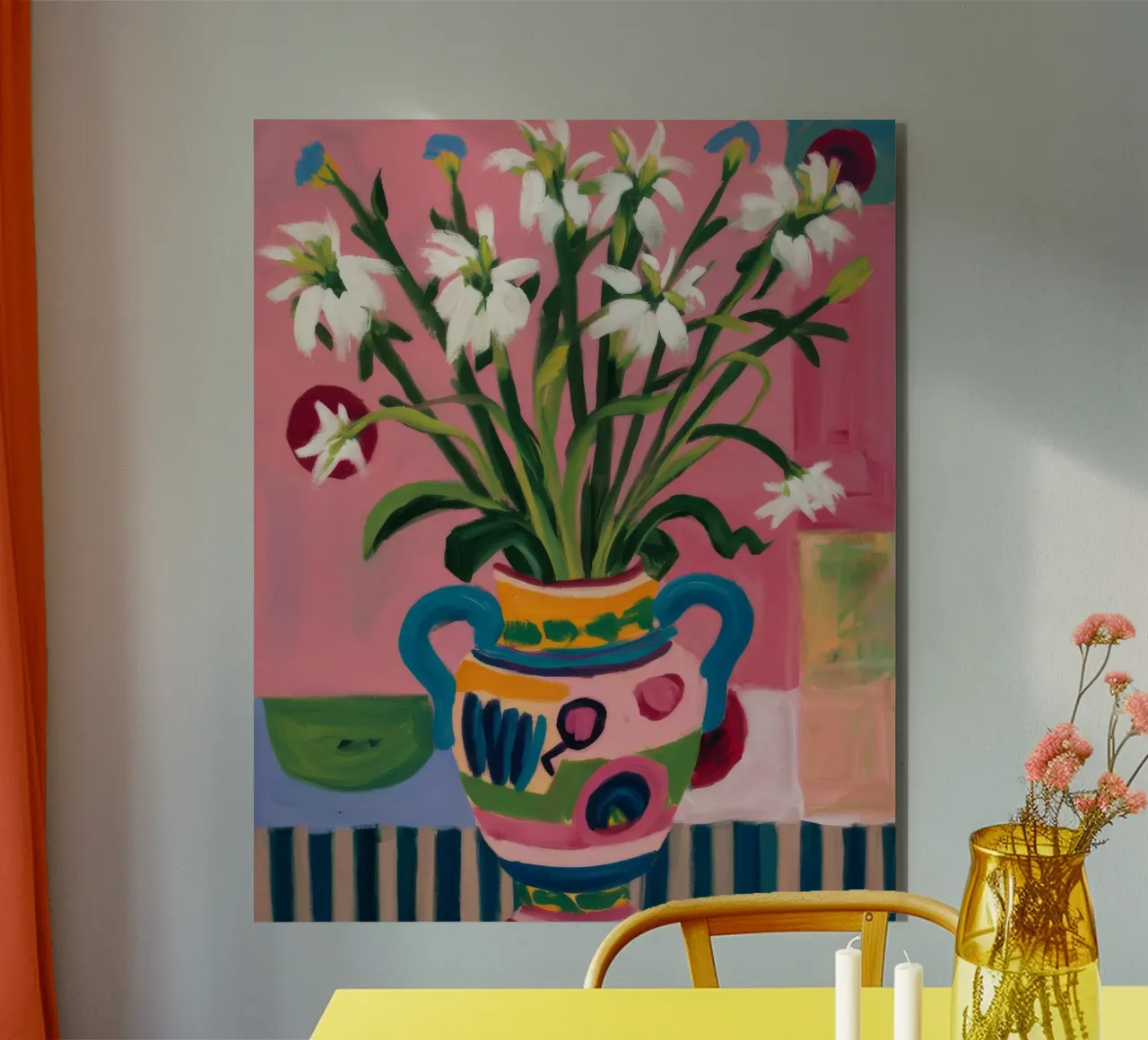 Vaso colorato Gigli bianchi alluminio dibond da Stone Decade