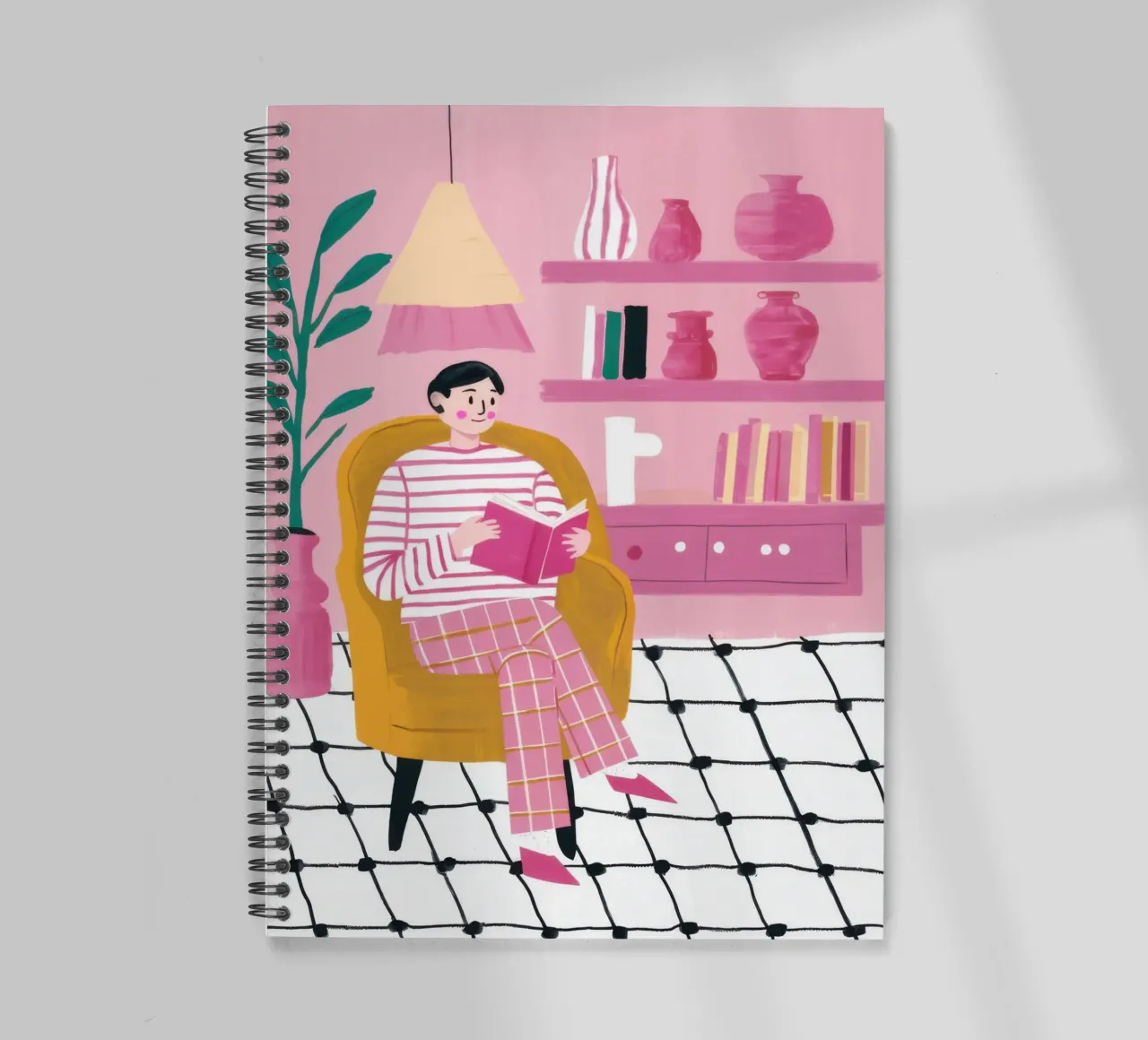 Checkered Floor Reading spiral notebook by Pale Aura