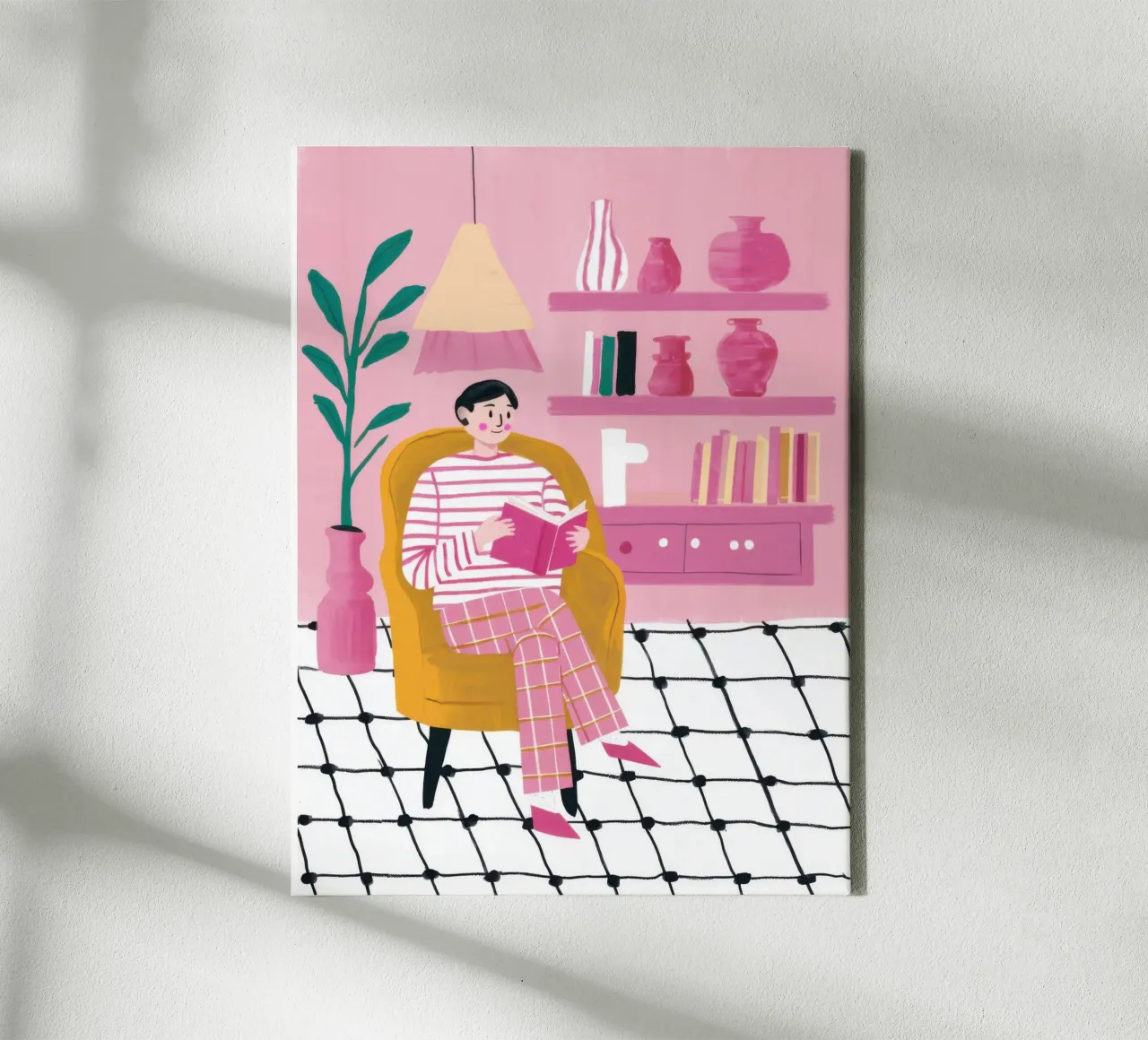 Lecture du plancher à carreaux toile avec Caisse américaine de Pale Aura