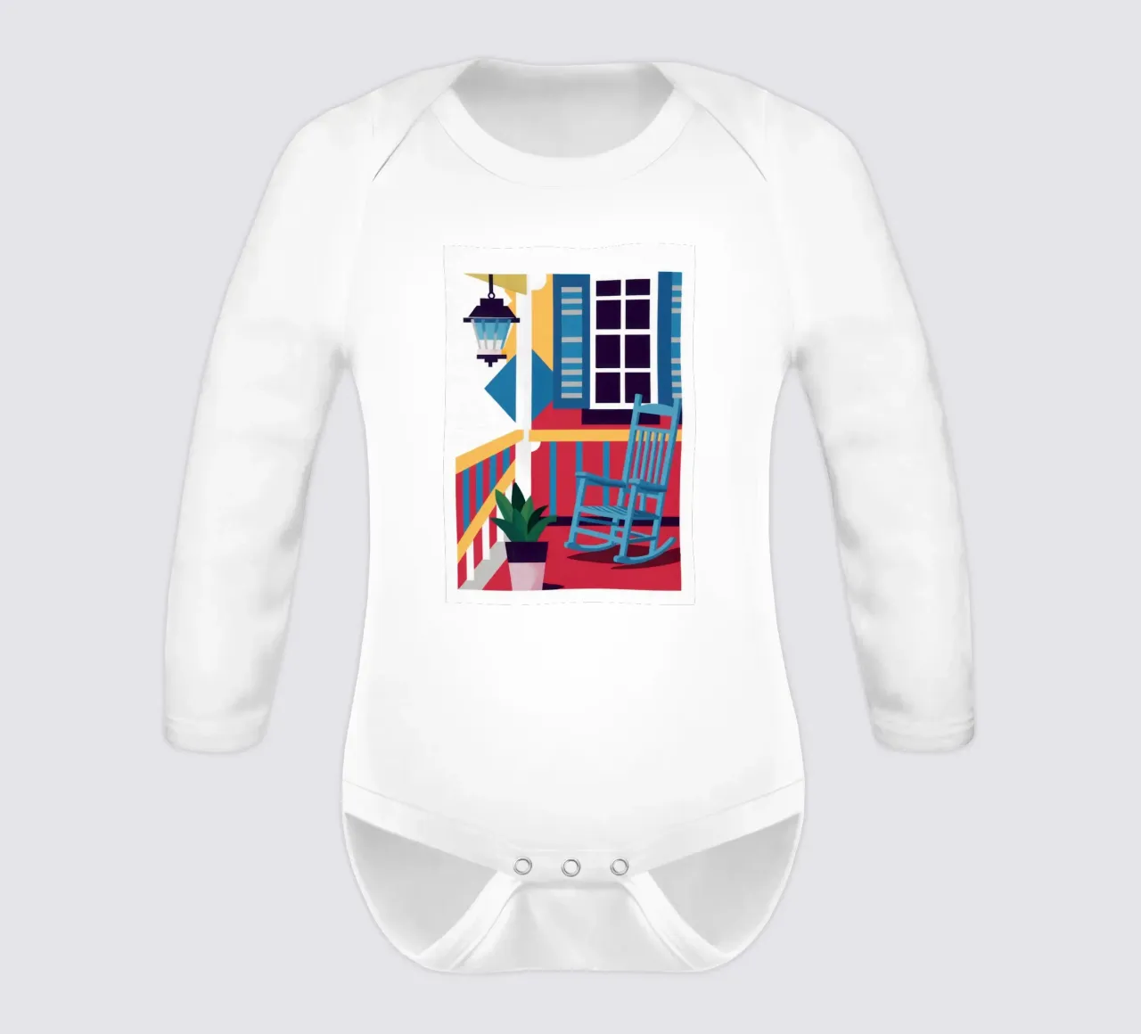 Blue Rocking Chair long-sleeve baby romper by Marigold Tiga