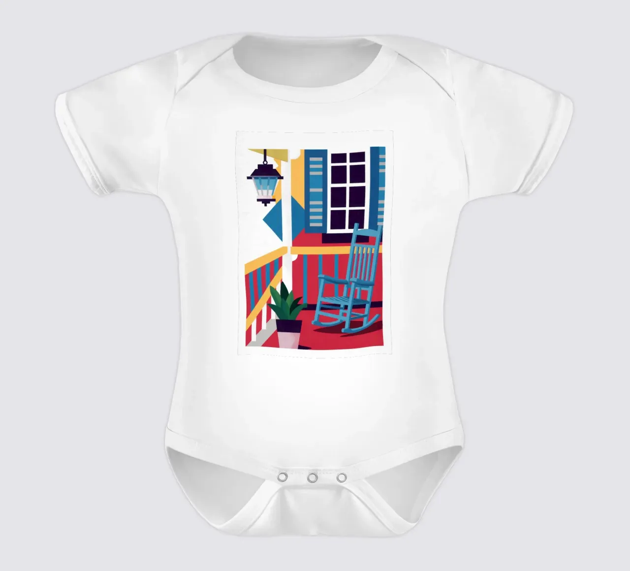 Blue Rocking Chair short-sleeve baby romper by Marigold Tiga
