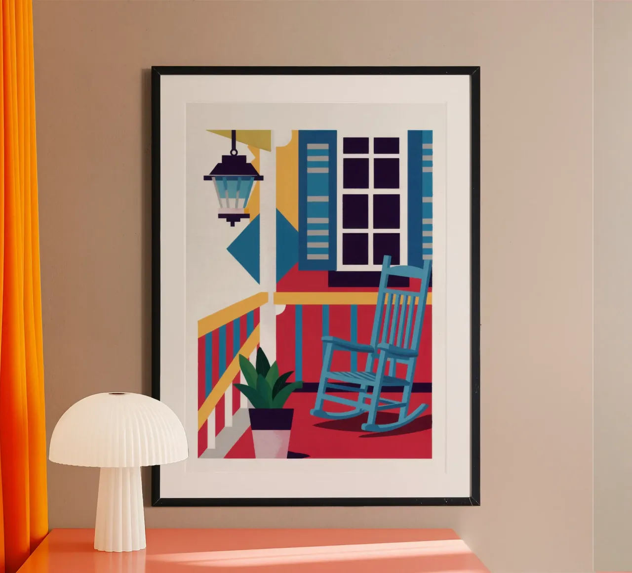 Sedia a dondolo blu poster con telaio in legno da Marigold Tiga
