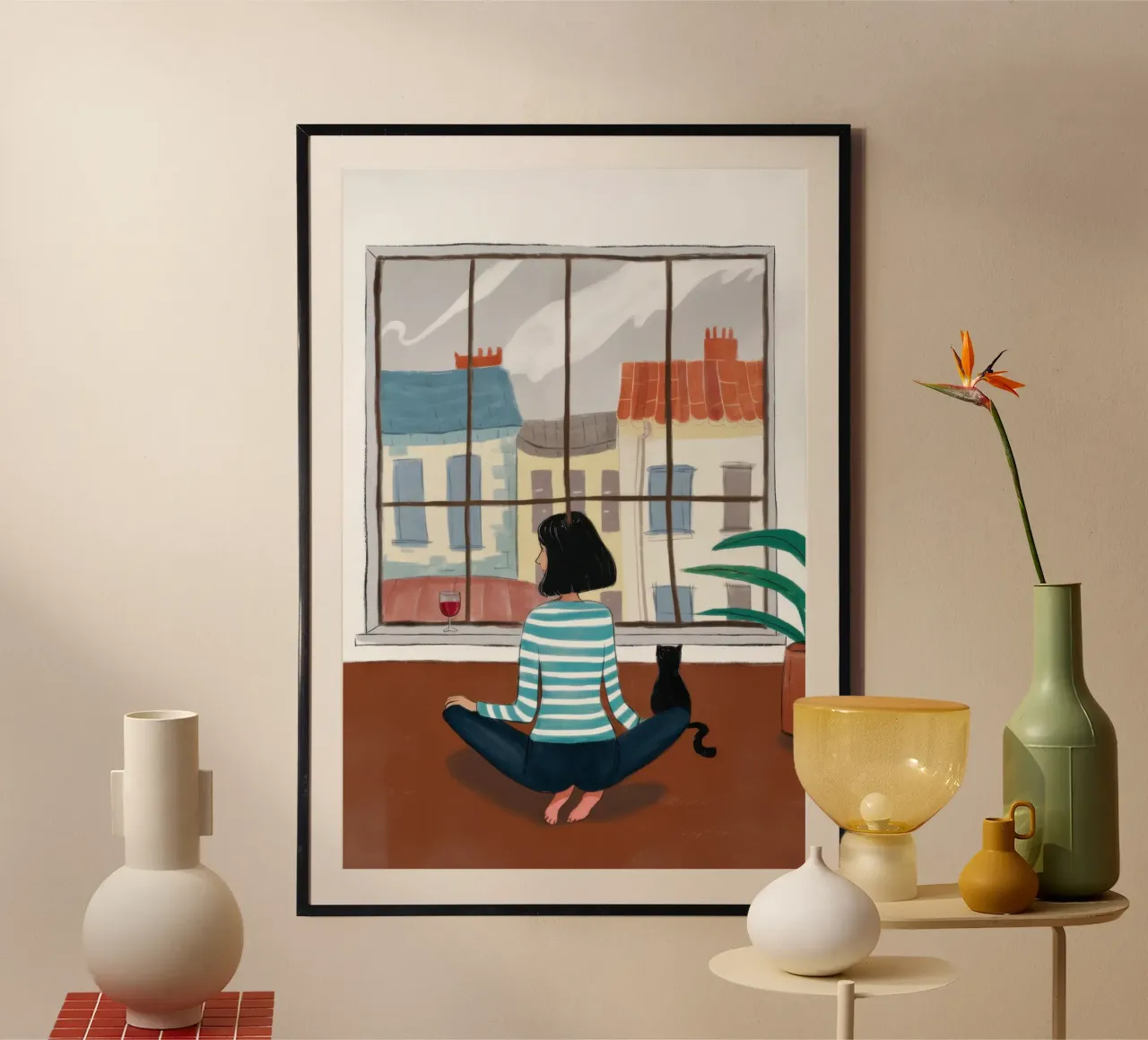 Gatto sul davanzale poster con telaio in plastica da Sentinel Glow