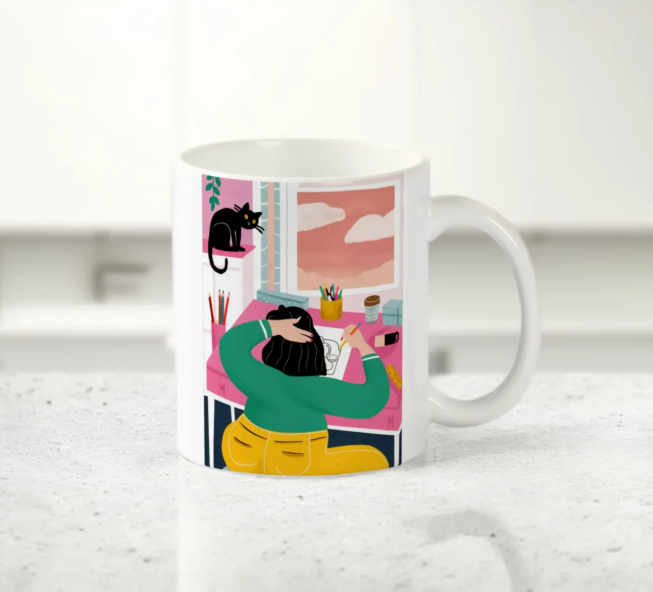 Ablenkung durch die Schreibtischkatze Keramik Tasse von Pale Aura