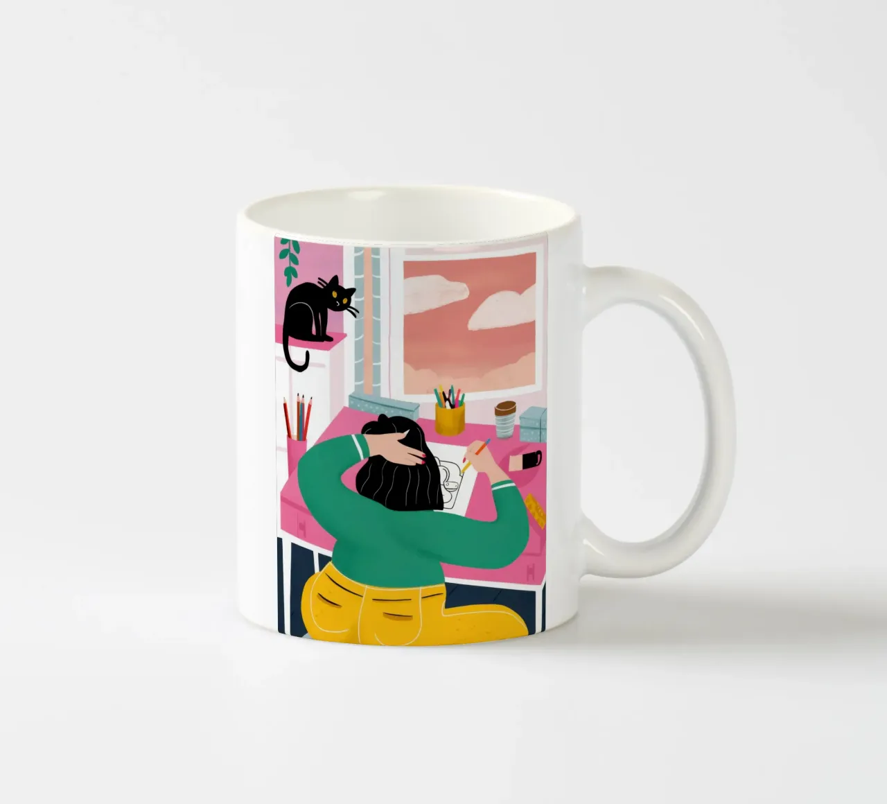 Ablenkung durch die Schreibtischkatze Keramik Tasse von Pale Aura