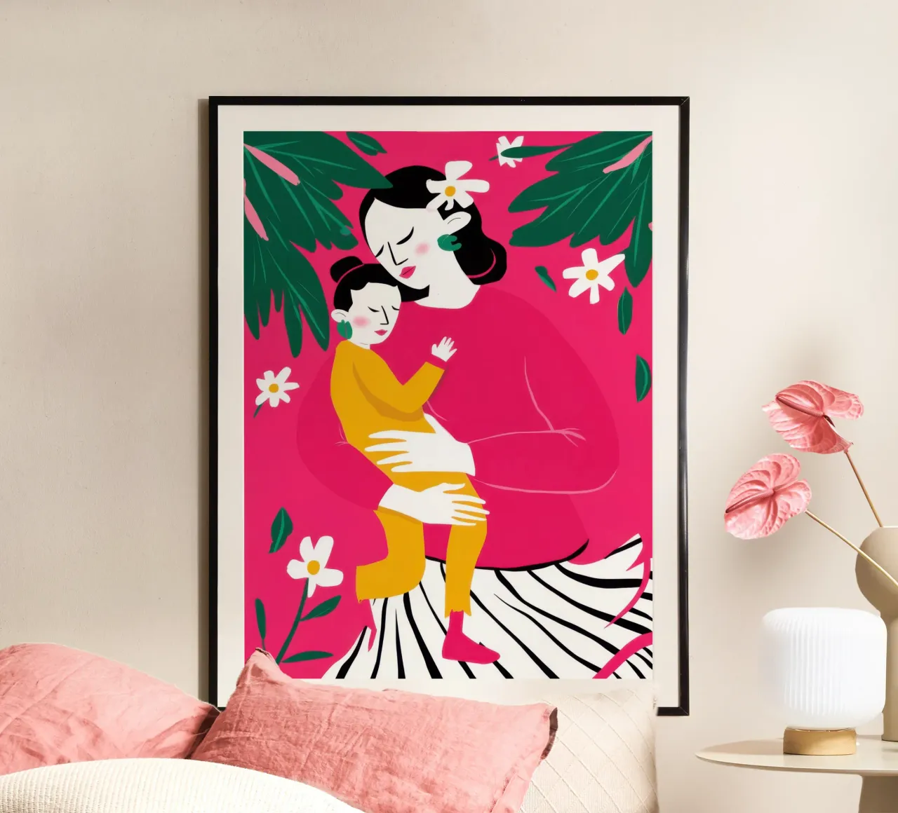 Abbraccio floreale poster con telaio in legno da Marigold Tiga