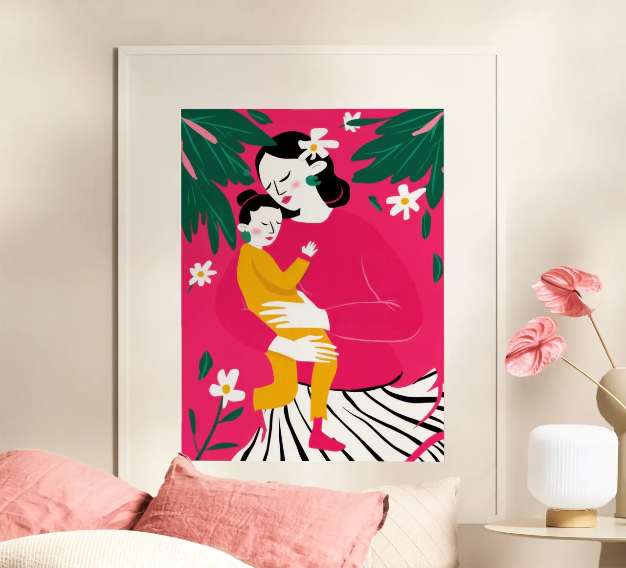 Abbraccio floreale poster con telaio in legno da Marigold Tiga