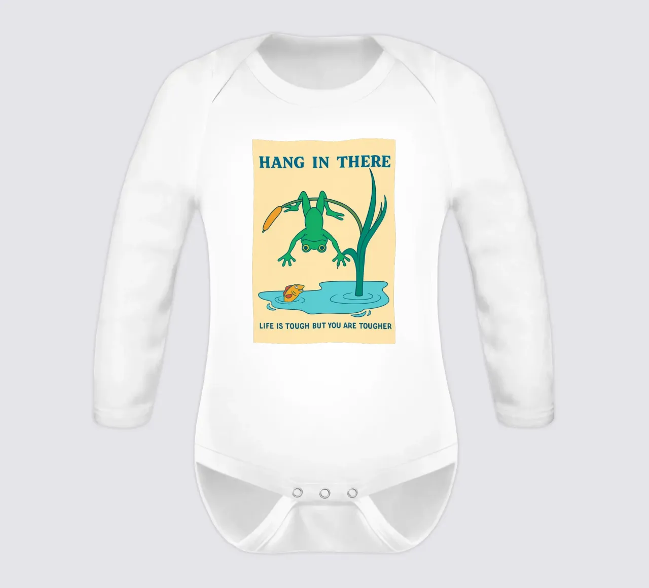 Funny Frog Hang In there long-sleeve baby romper by oneone