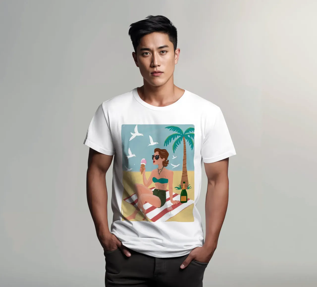 Giornata in spiaggia Champagne t-shirt da Pale Aura