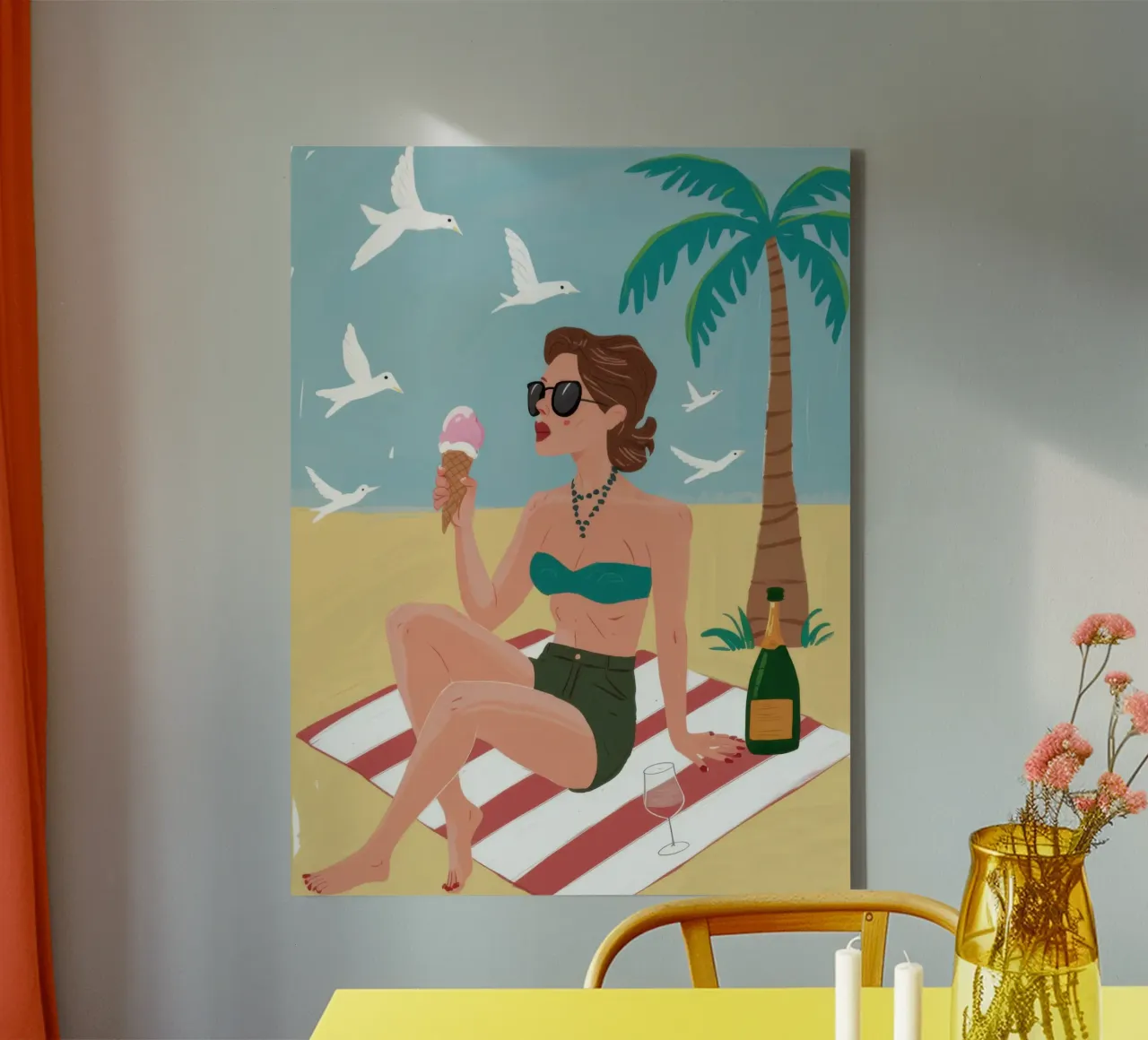 Giornata in spiaggia Champagne tela con Cornice a cassetta da Pale Aura