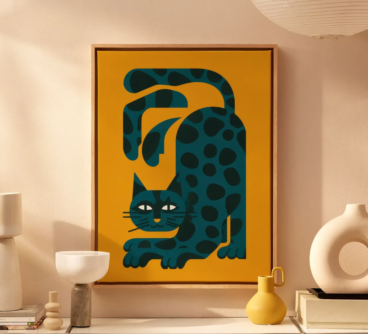 Azure Leopard Lounge canvas with Floater frame by Stone Decade