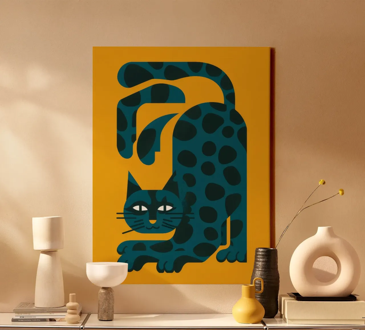 Azure Leopard Lounge canvas with Floater frame by Stone Decade