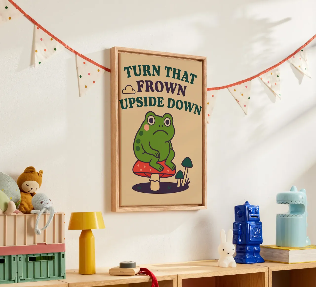 Funny Frog Turn That Frown Upside Down canvas with Floater frame by oneone