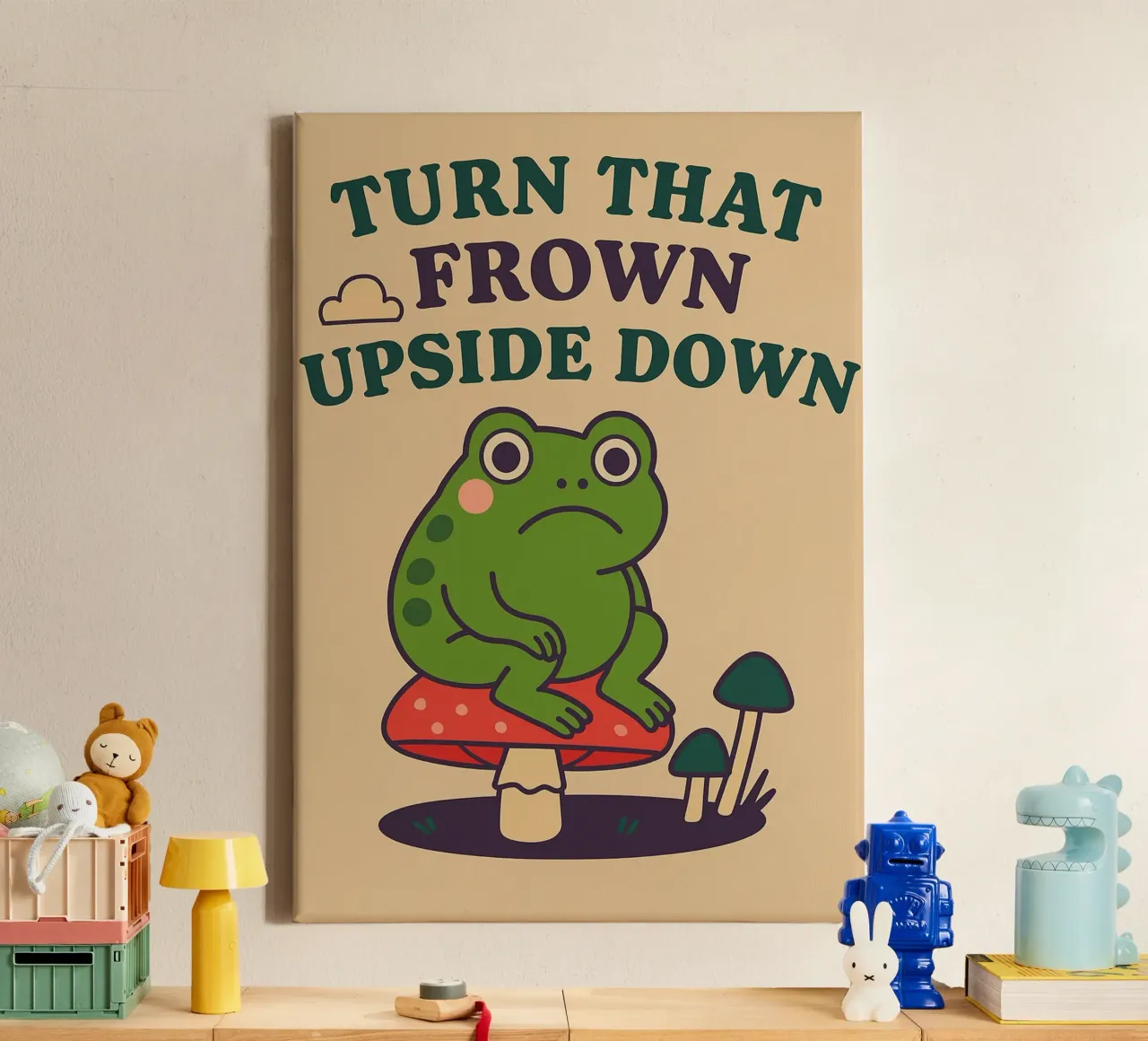 Funny Frog Turn That Frown Upside Down canvas with Floater frame by oneone