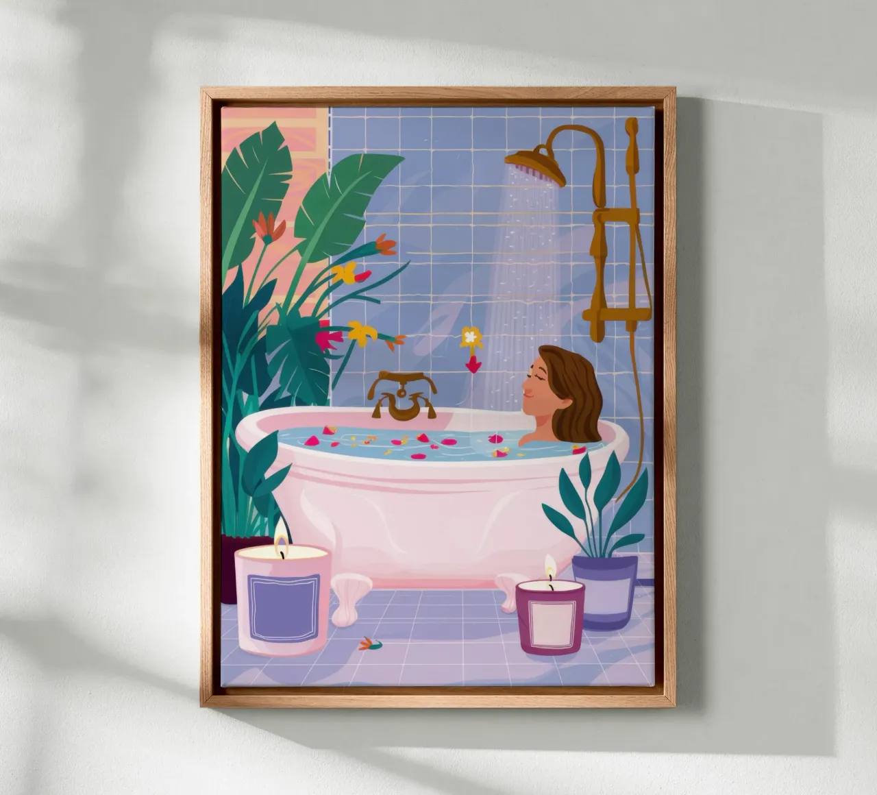 Shared Bath Serenity canvas with Floater frame by Pale Aura