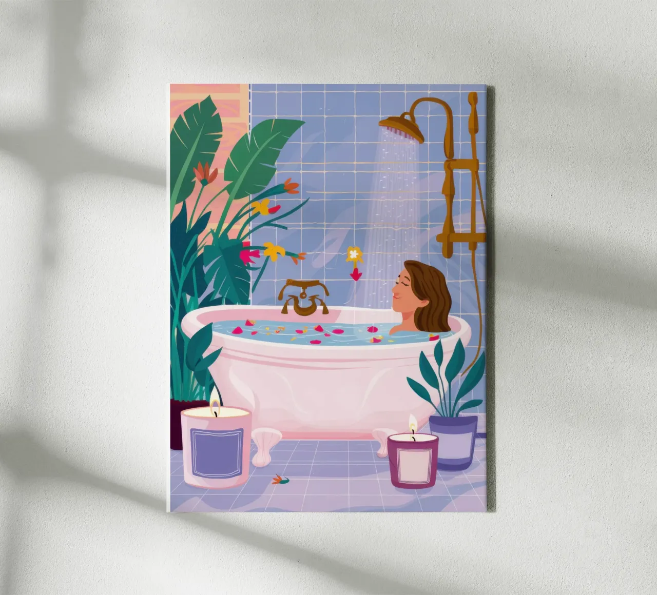 Shared Bath Serenity canvas with Floater frame by Pale Aura
