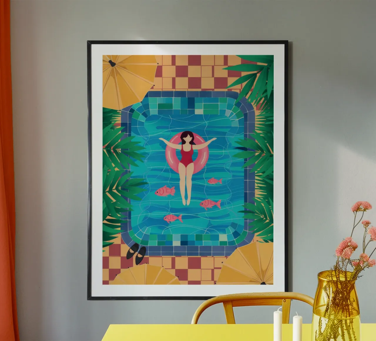 Galleggiante per il giorno della piscina poster con telaio in alluminio da Stone Decade
