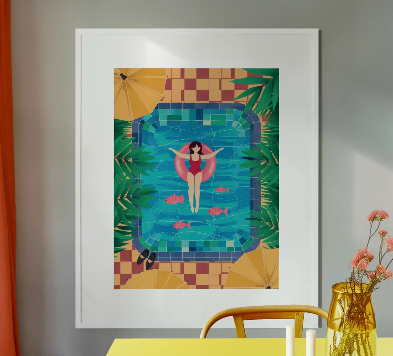Galleggiante per il giorno della piscina poster con telaio in alluminio da Stone Decade