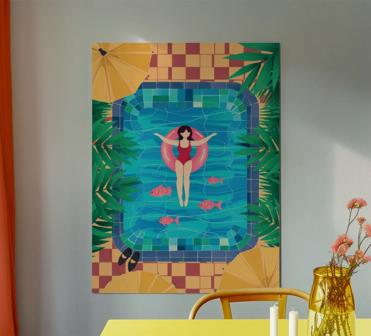 Galleggiante per il giorno della piscina poster con telaio in alluminio da Stone Decade