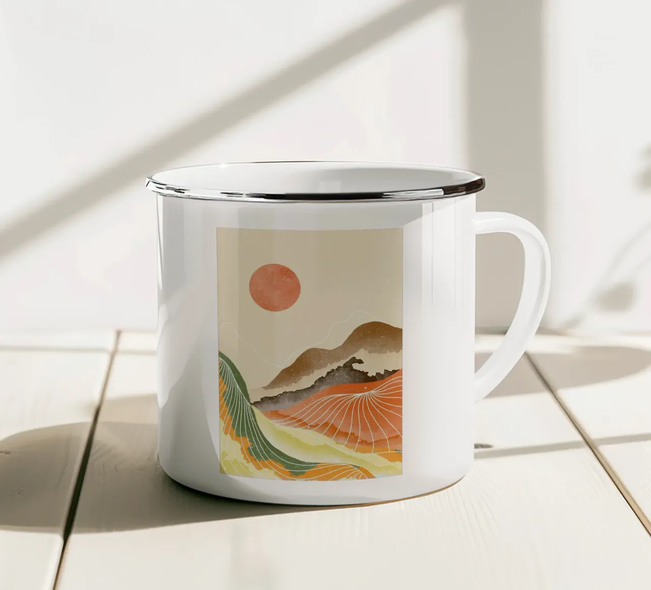 Arte di montagna e tramonto tazza in smalto da MountainMinimalist