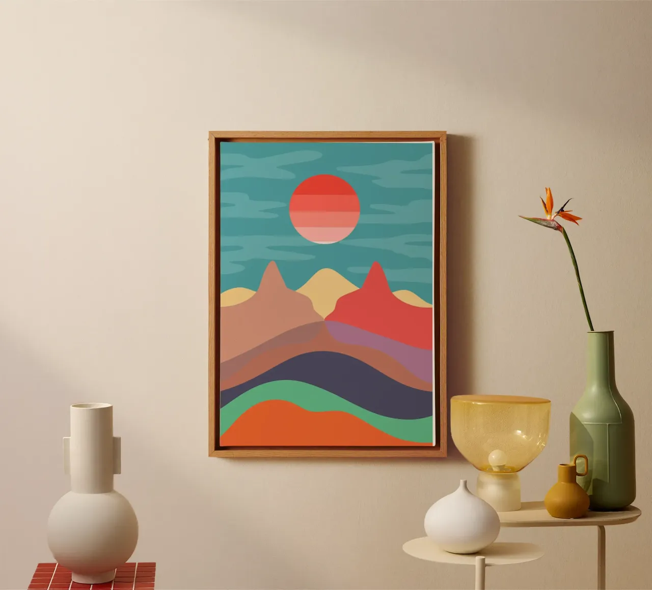 Paesaggio minimo del gatto tela con Cornice a cassetta da MountainMinimalist
