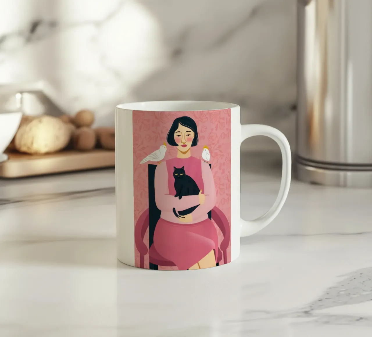 Gatto nero Colomba bianca tazza in ceramica da Marigold Tiga