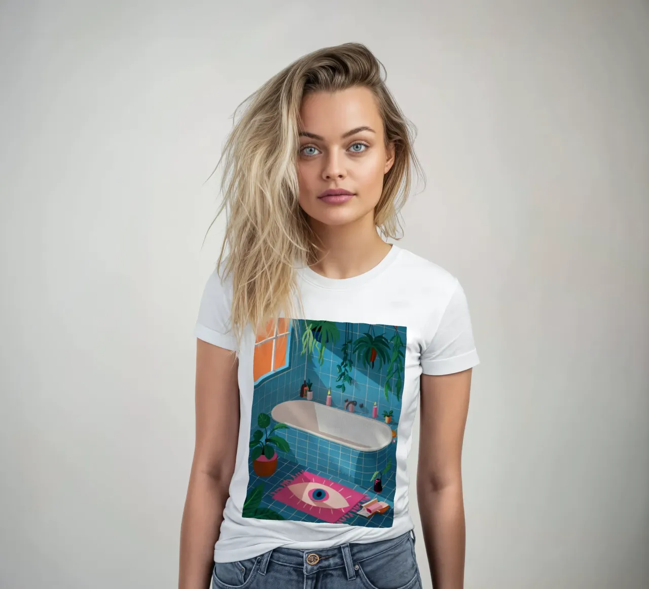 Eye Rug Bathroom women's fitted t-shirt by Pale Aura