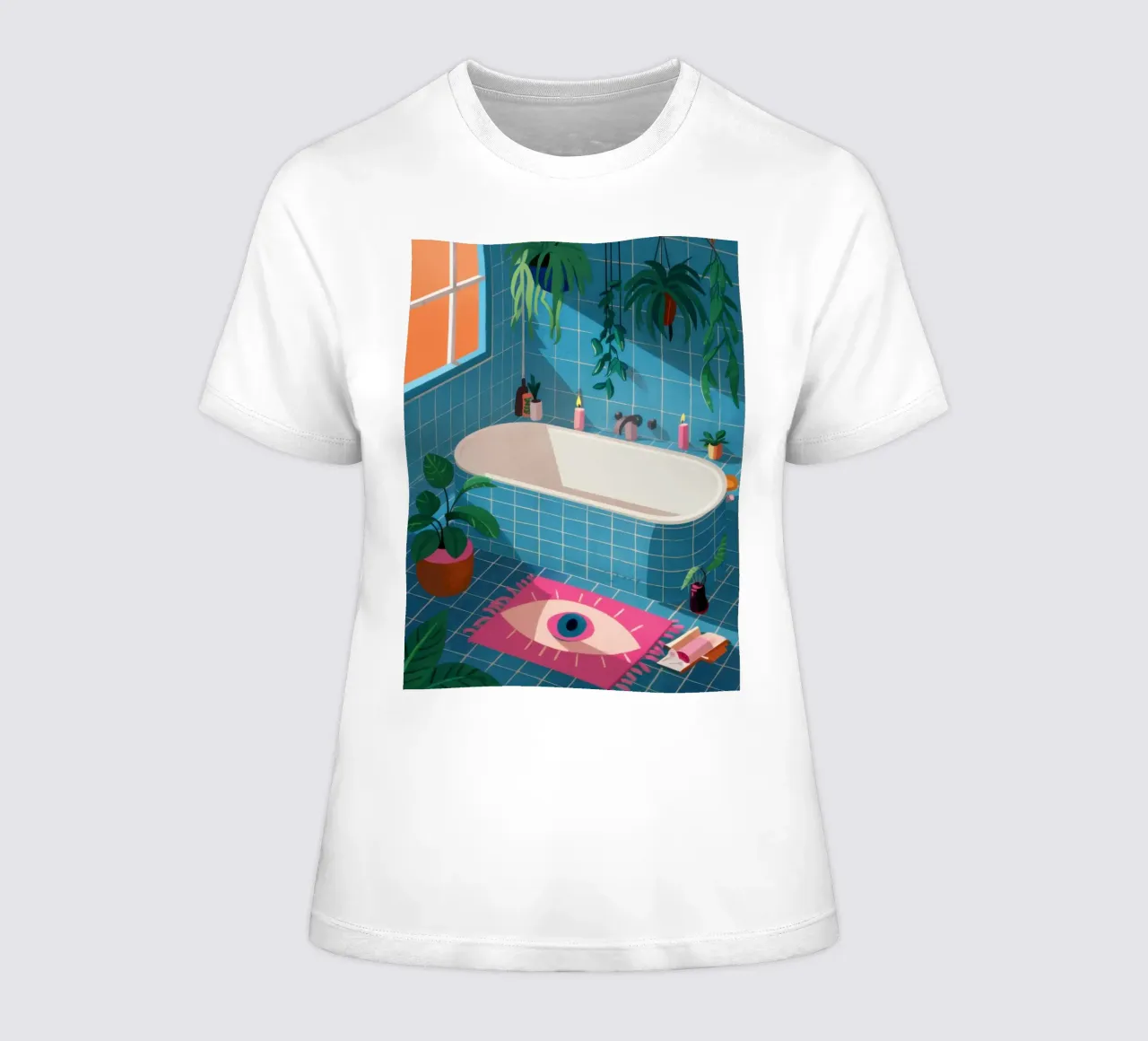 Eye Rug Bathroom women's fitted t-shirt by Pale Aura