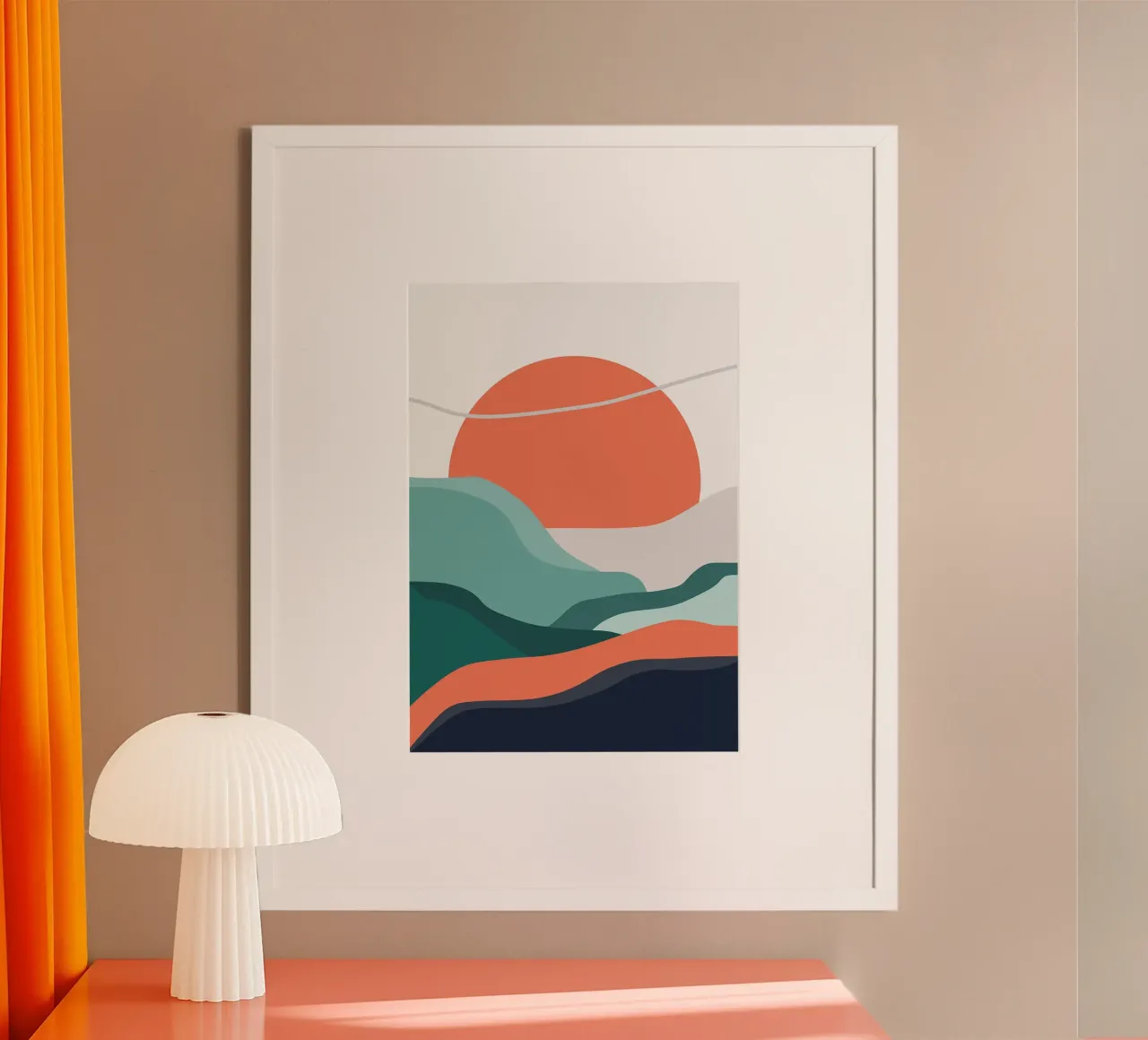 montagna alba tramonto poster con telaio in alluminio da MountainMinimalist