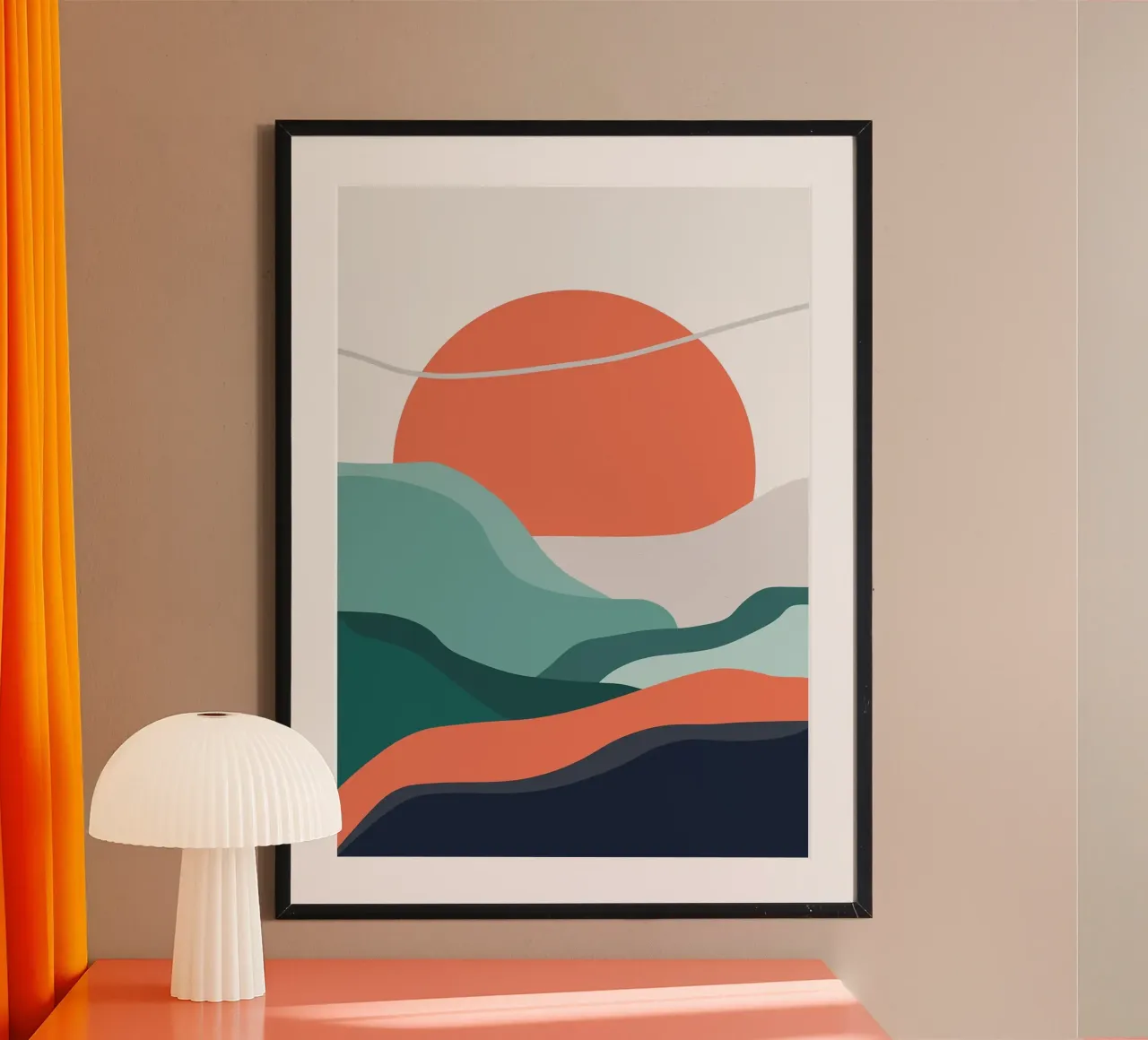 montagna alba tramonto poster con telaio in alluminio da MountainMinimalist