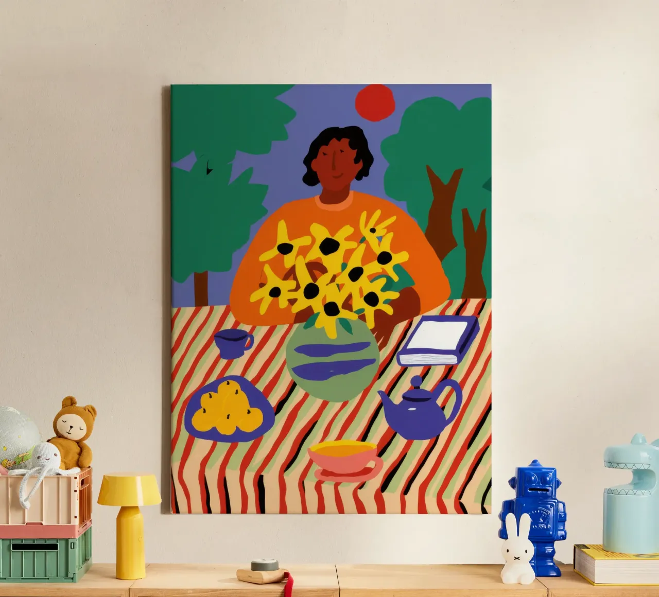 Sunflower Table Laptop canvas with Floater frame by Pale Aura