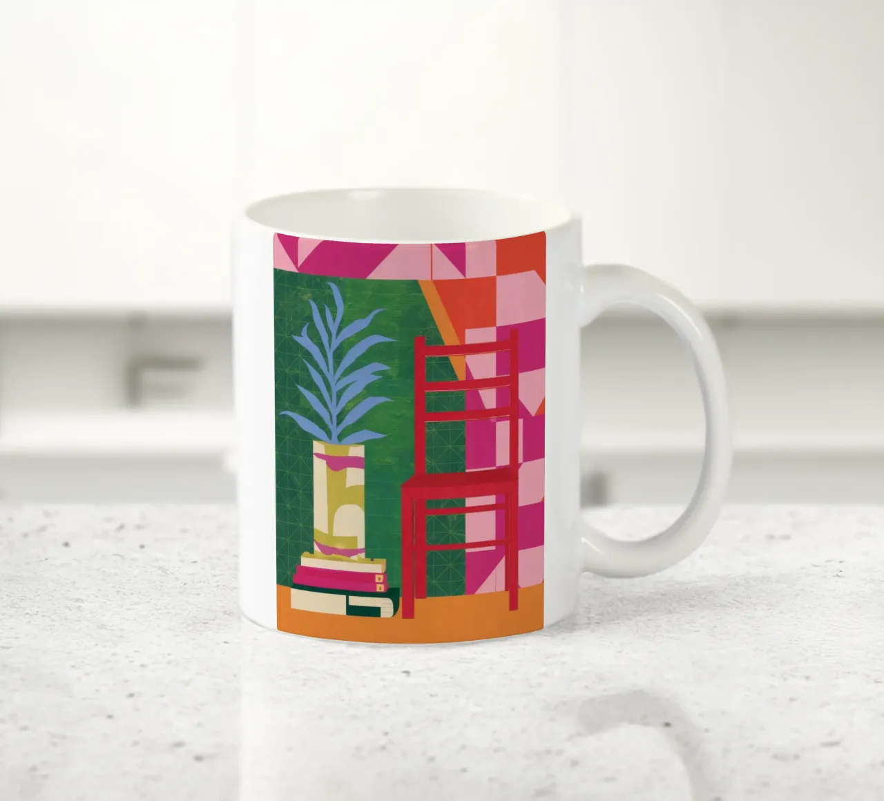 Sedia rossa Pianta verde tazza in ceramica da Stone Decade