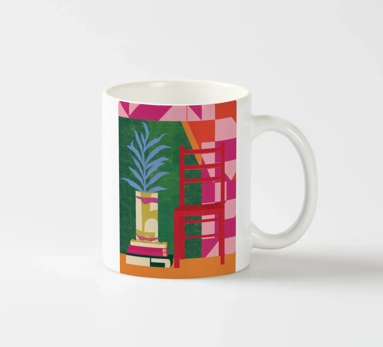 Sedia rossa Pianta verde tazza in ceramica da Stone Decade