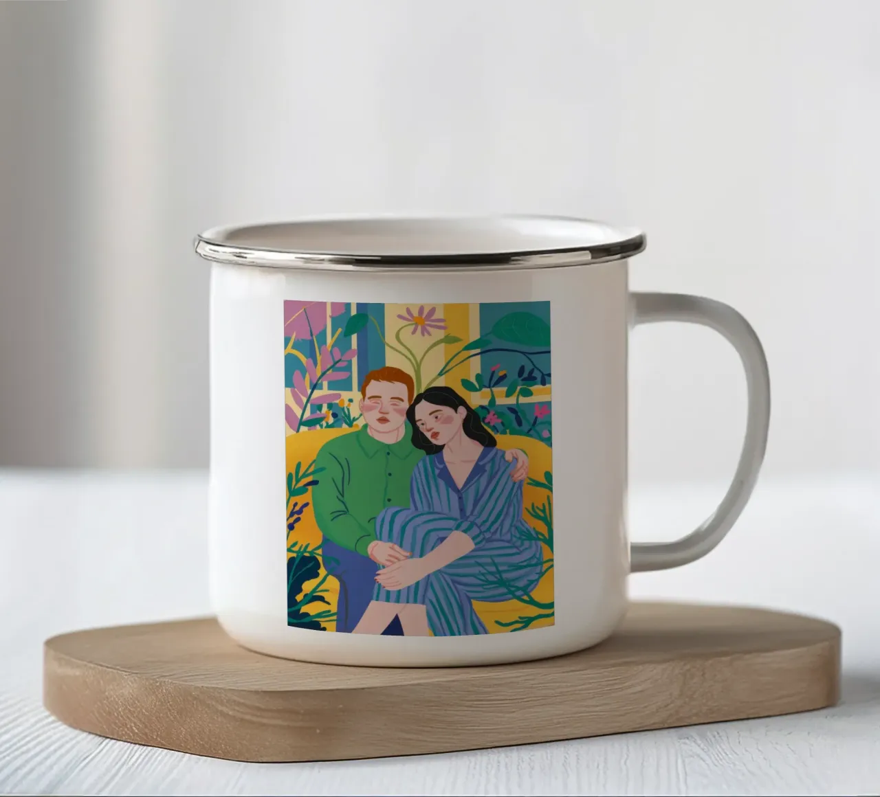 Coppia in strisce blu tazza in smalto da Marigold Tiga