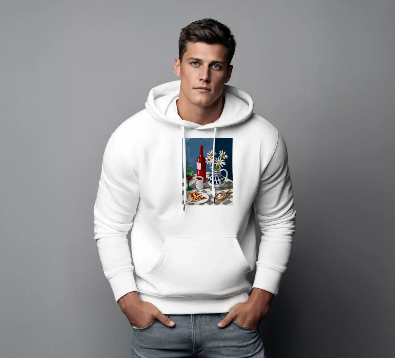 Quietud de pizza y vino sudadera con capucha de Stone Decade