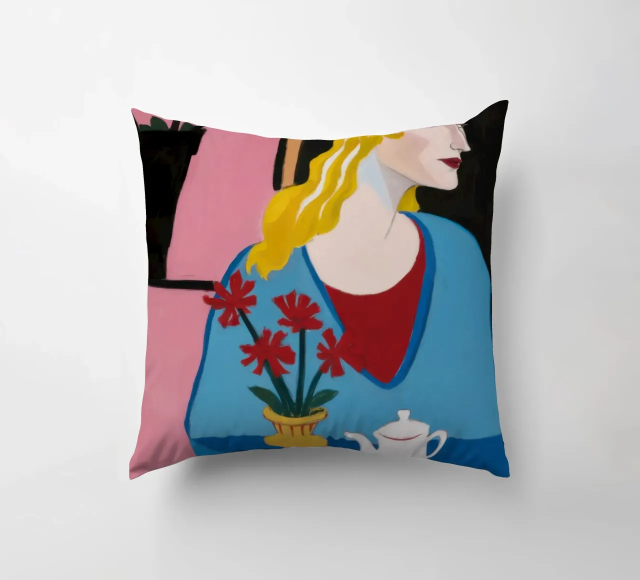 Blonde with Teapot decorative cushion by Marigold Tiga