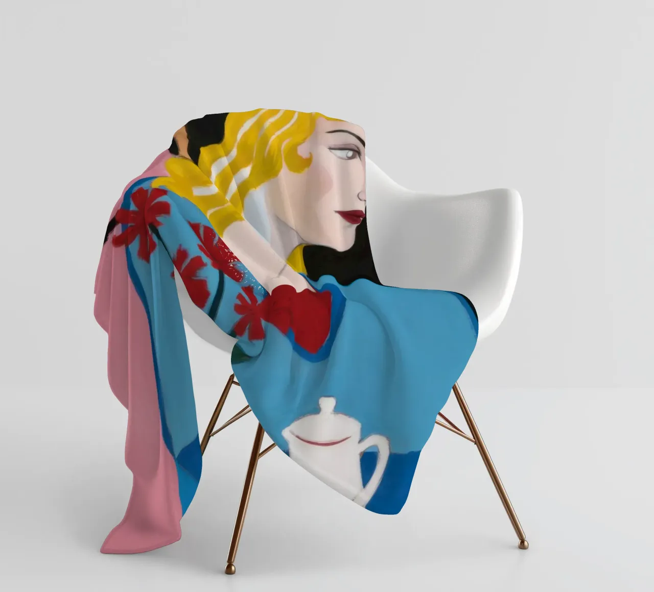 Blonde with Teapot fleece blanket by Marigold Tiga