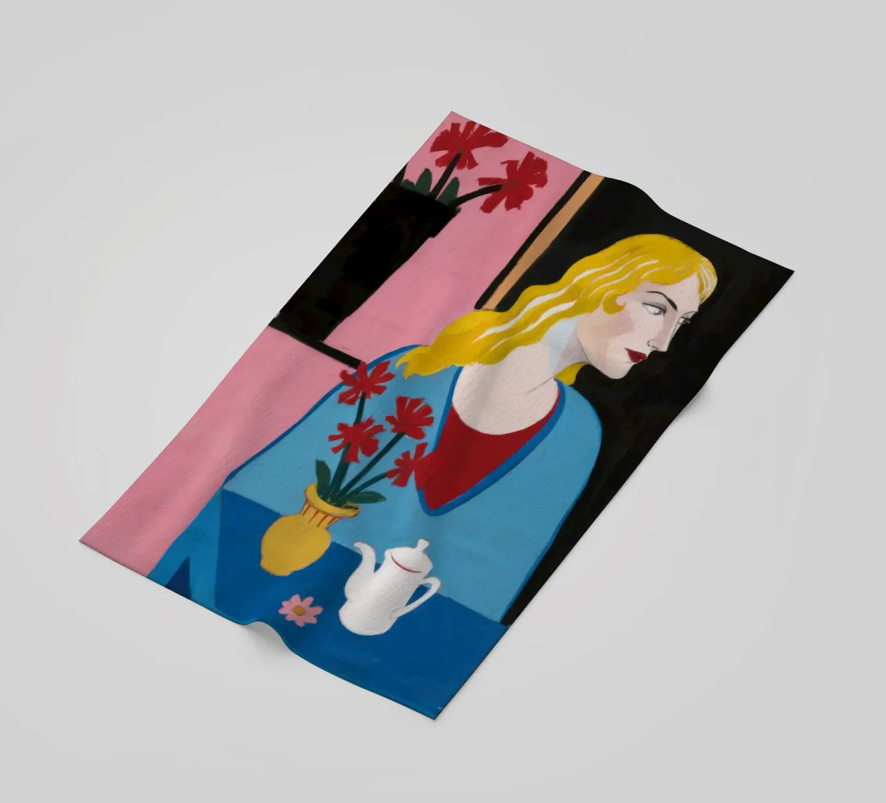 Blonde with Teapot beach towel by Marigold Tiga